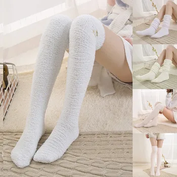 

Winter Ms. Mesh Socks Wool Embroidery Warm Over Knee Socks Plush Solid Color Cotton Ski Sports Casual Socks Z1112
