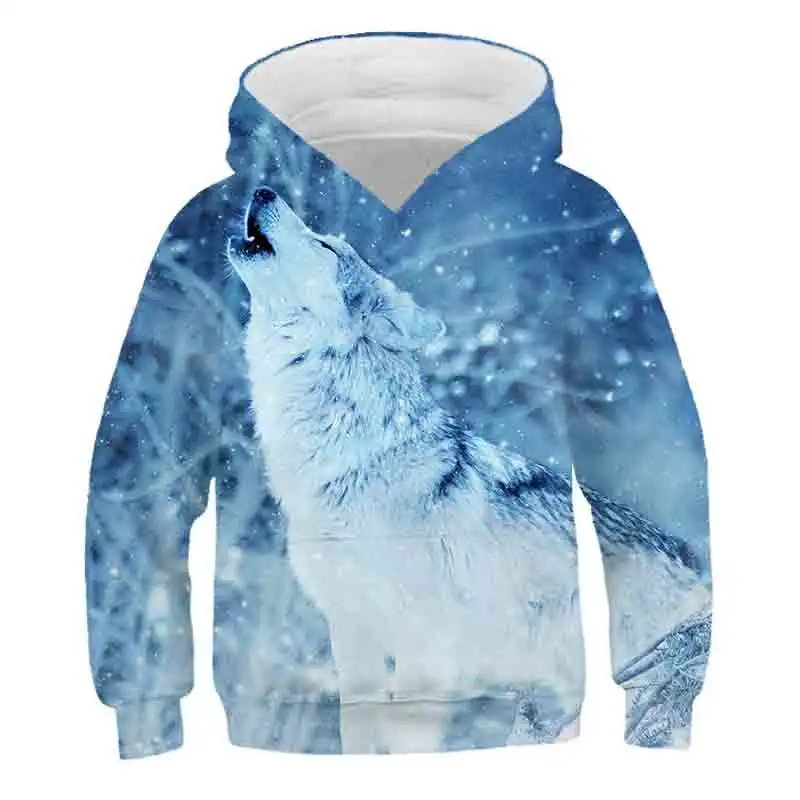 3D Print Wolf Girls Boys Hoodies Coat Teens Autumn Outerwear Kids Clothes 8 10 12 Years Hooded Sweatshirt Long Sleeve Pullovers children's hooded tops