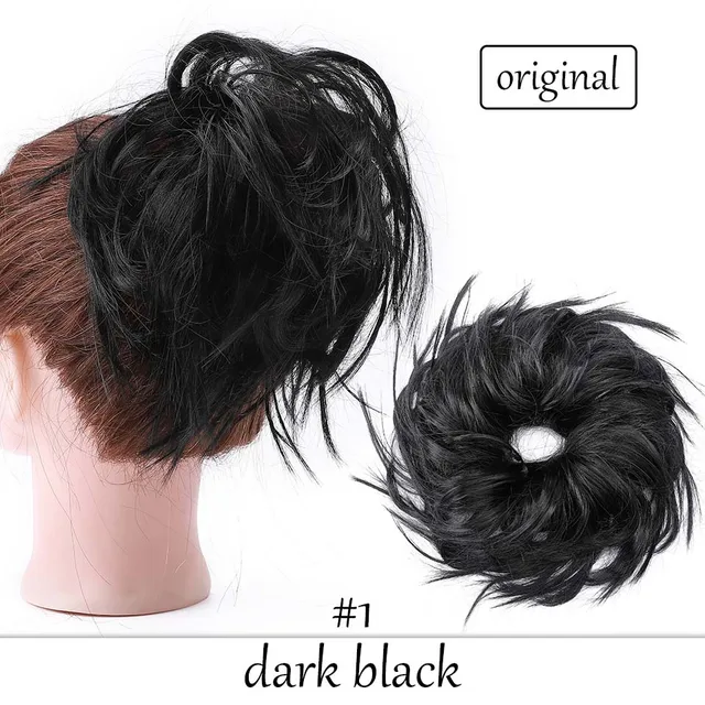 HAIRRO 80g Straight Donut Chignon Hairpieces Synthetic Ombre Elastic Updo Chignon Fluffy Messy Scrunchies Hair Bun For Women dark black-45g