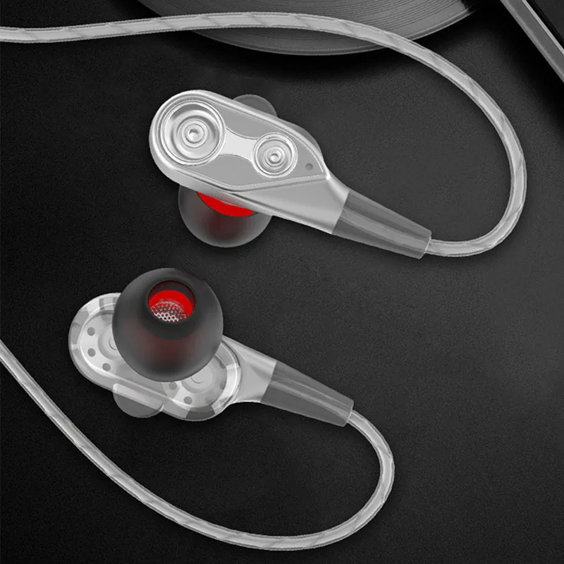 3,5 мм HiFi проводные наушники двойной динамический четырехъядерный Динамик Наушники-вкладыши гибкий кабель Анти-обертывание с HD микрофоном(серебро