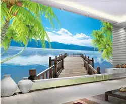 custom mural Photo wallpaper HD sea wooden bridge and coconut tree scenery home decor 3d wallpaper for the bedroom wall
