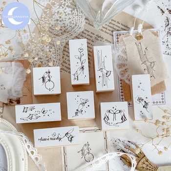 

YueGuangXia Finger Magic Retro White Wooden Rubber Seal for DIY Ancient Scrapbooking Decoration Standard Wooden Stamps 8 Designs