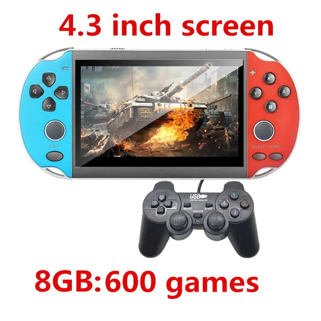 CZT 6.5-inch Colorful wireless double player game console built-in 9100 games  arcade/neogeo/gbc/snes/fc/md multi-emulator mp4 4.3 bluered 8GB