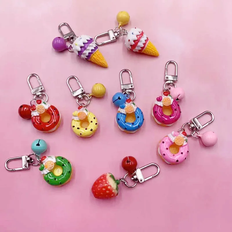 

2019 Lovely Resin Colorful Donuts Charms Keychains for Girls Child Christmas Gifts Handbag Car Keys Holder Donut Key Rings