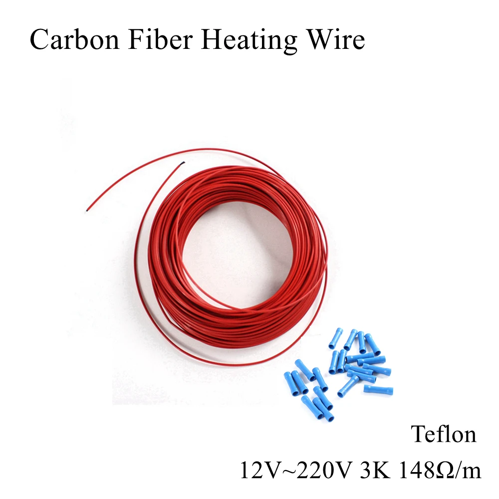 12V 220V труба из углеродистого волокна 3K 148Ω/м кабель для нагрева углеродного Тефлон