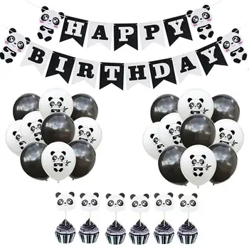 

27pcs Birthday Balloons Set Festive Panda Decorative Cake Toppers Pull Flag Party Supplies Balloons for Decor Party Anniversary
