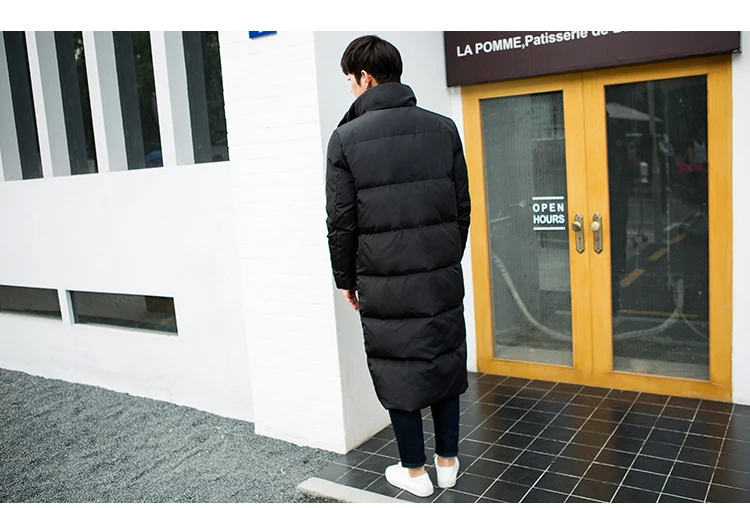 Winter Men Korean-style Mid-length over-the-Knee Stand Collar down Coat Plus-sized Large Size Slim Fit Cotton Coat