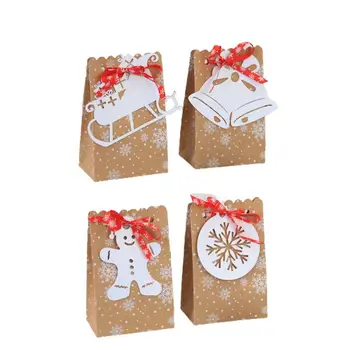 

24 Pcs Christmas Gift Bags Kraft Paper Cookie Packaging Bag Large Capacity Xmas Gift Pocket Holiday Pastry Sack Party Decoration