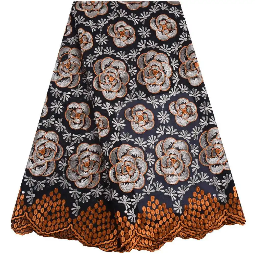 Африканская ткань швейцарская вуаль кружева нигерийская кружевная ткань высокого качества Кружева Черный Сухой хлопковый, кружевной, с вышивкой с цветами S1681 - Цвет: As Picture 1