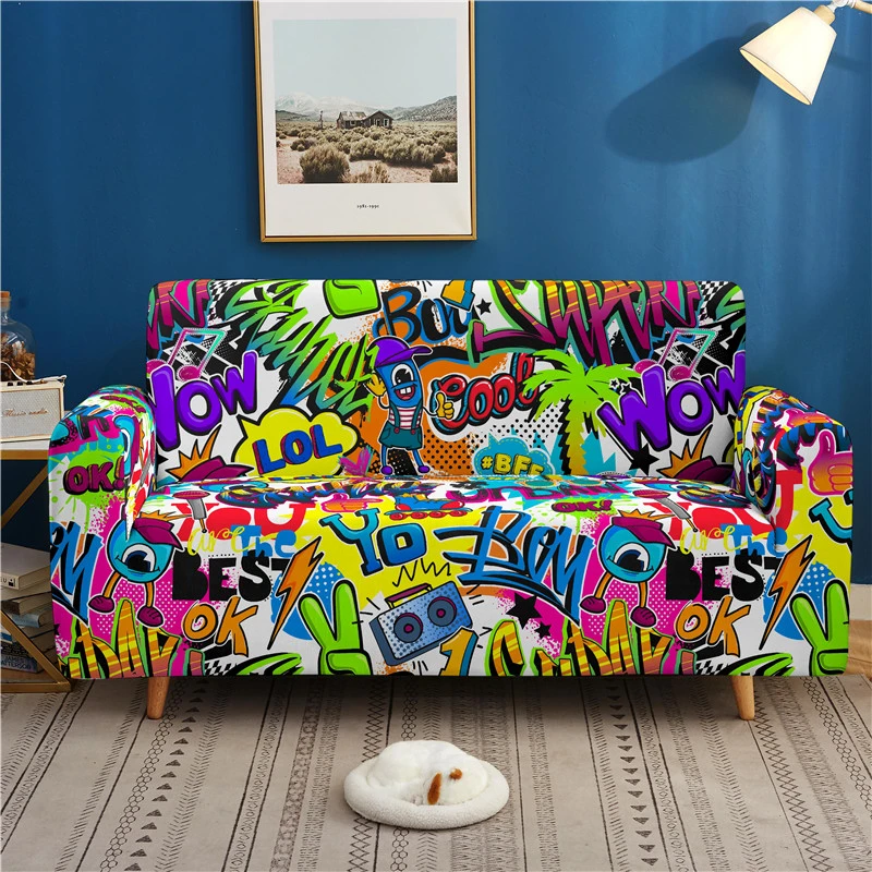 3D Hip-hop Print Elastic Sofa Cover Graffiti All-inclusive Stretch Couch Cover for Living Room Armchair Slipcover 2020 Fashion