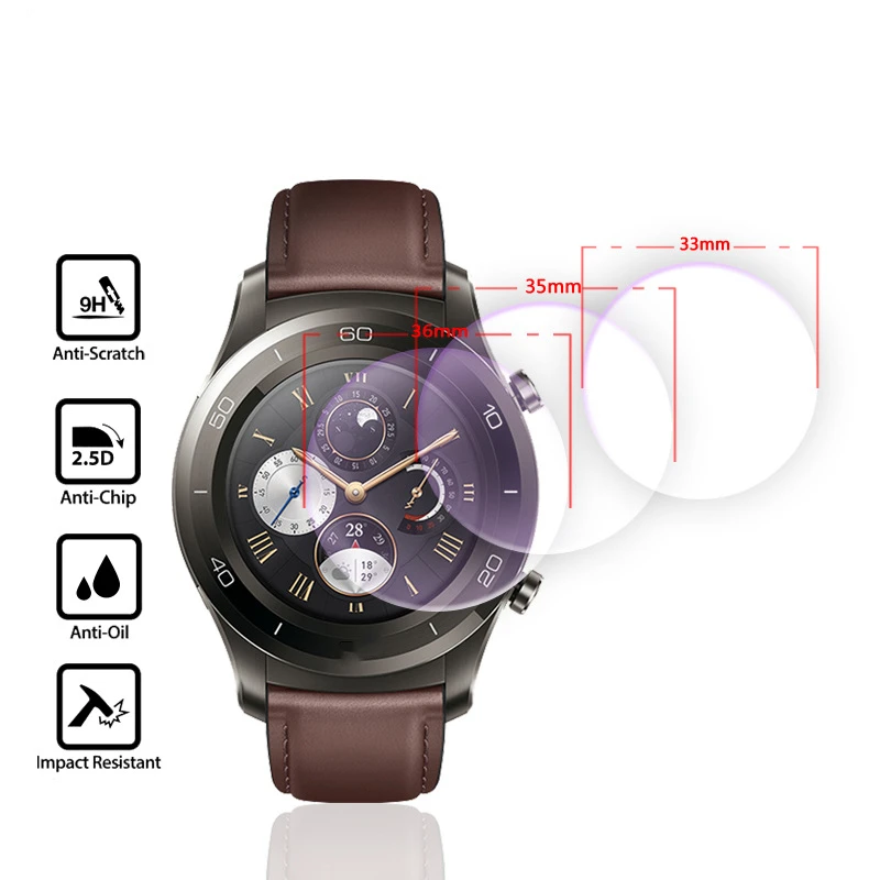 Vidrio Templado Universal para reloj redondo, película protectora para pantalla de reloj inteligente, diámetro de 31mm, 32mm, 33mm, 34-42mm, 2 uds.