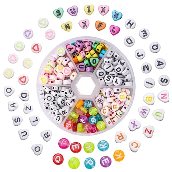 

300pcs English Acrylic Letter Beads for Bracelet Heart Shape beaded jewelry making diy accessories Plastic Alphabet Beads boxes
