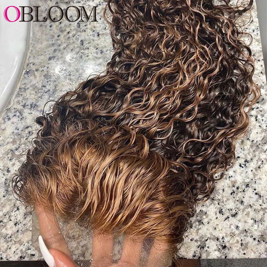 Hot Products! Obloom Highlight 13x4 Full Lace Front Human Hair Wigs Water Wave Wig Preplucked Brazilian Hair Wigs For Women With Baby Hair