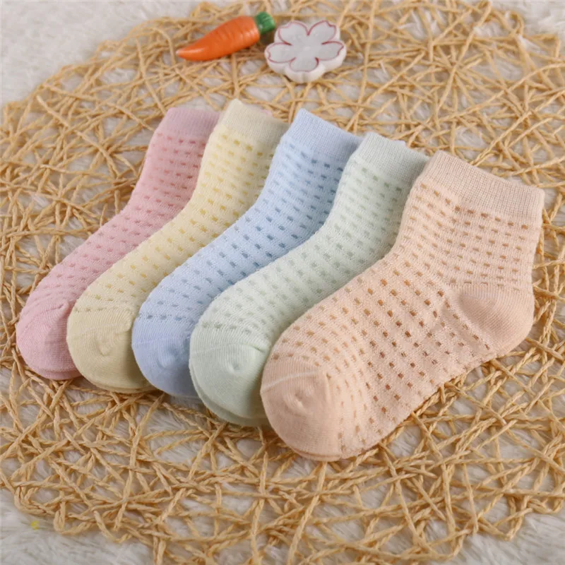 5 Pairs/Lot Children Soft Cotton Socks Boy Girl Baby Ultrathin Fashion Breathable Solid Mesh For Spring Summer 1-8T Teens Kids - Image 6