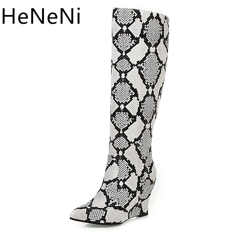 

Winter new Women Knee High Boots Sexy Snakeskin Riding Zip Women Shoes wedges Women Boots Fashion Shoes Female zapatos de mujer