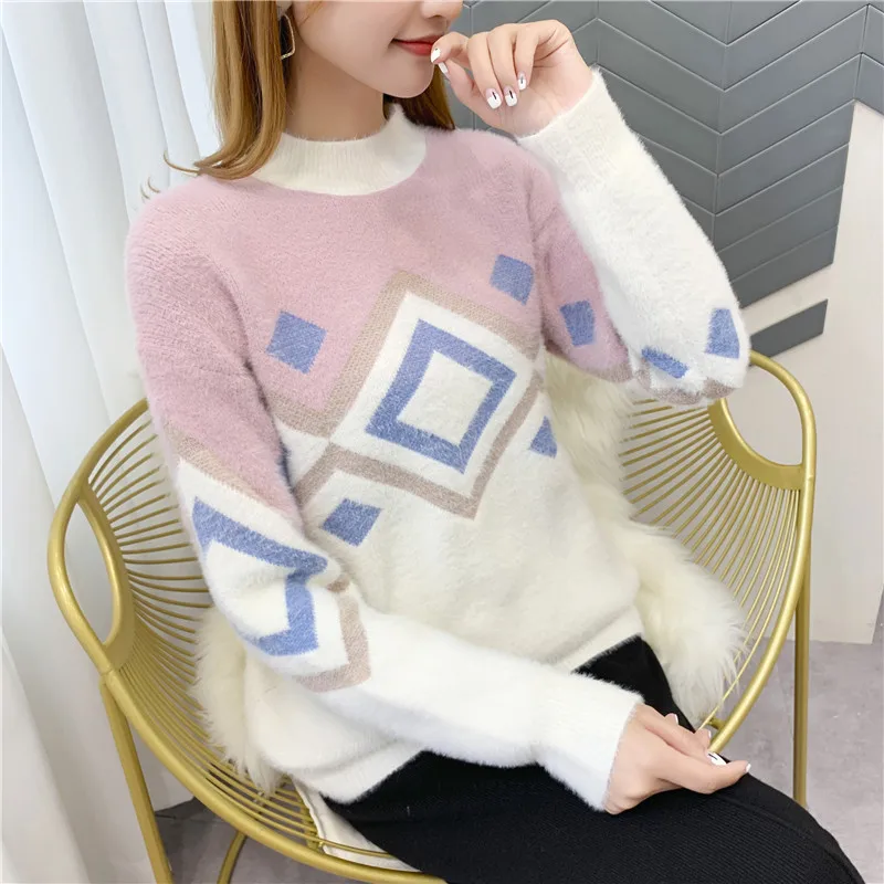 Blusas De Inverno Feminina, пончо, свитер, 9437 настоящая фотография, жаккардовый вязаный свитер с высоким воротником и рукавами 42- 2f, 6 рядов, 2 полки