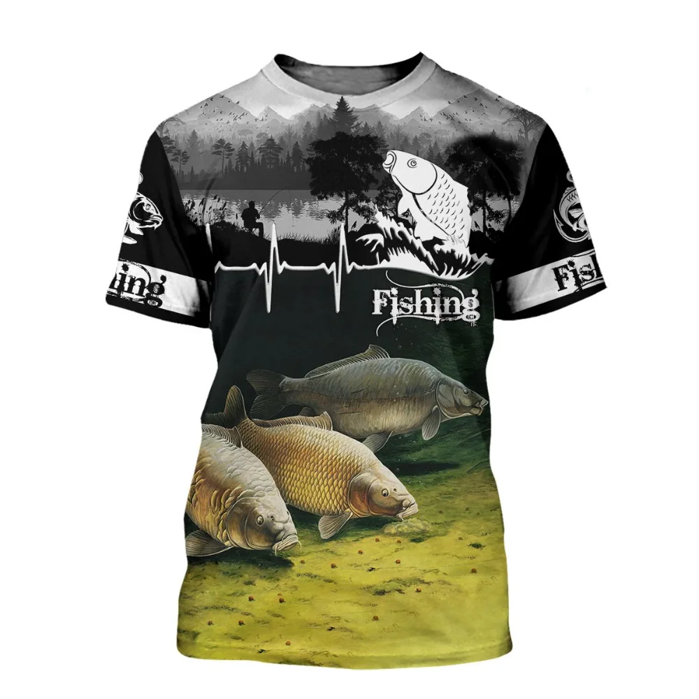 Camiseta con estampado 3D de pesca de carpa para hombre y mujer, camiseta Harajuku de manga corta a la moda, ropa de calle Unisex, verano 2021