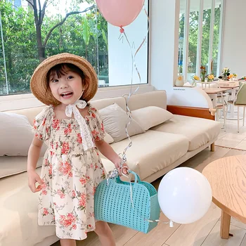 

2020 Summer New Girl Flower Aline Dress Baby Children Floral Short Sleeve Dress Elstic Kids Dresses for Girls 1-6T Baby Clothes