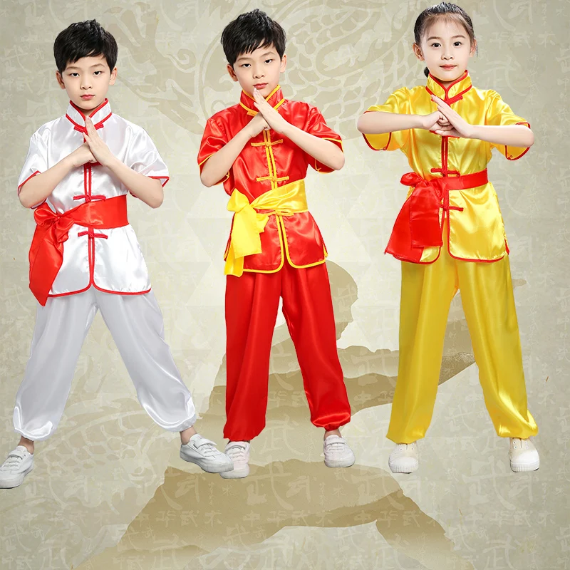 

2019 children wushu suit chinese outfits for kids tai chi wushu kung fu uniform kids silk kungfu costumes performance tang suit