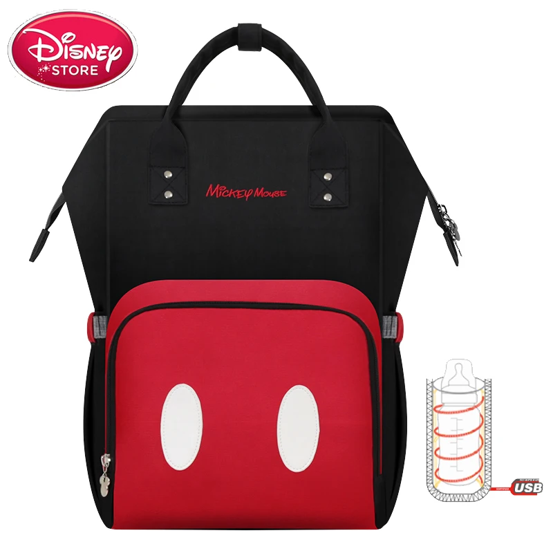 Disney Пеленки сумки для мамы USB бутылка изоляционная Сумка для беременных подгузник тепловой Микки Минни мумия рюкзак сумочка для ухода за ребенком