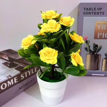 

Decorative Artificial Simulated Bonsai Tabletop Rose Fake Silk Flower Potted
