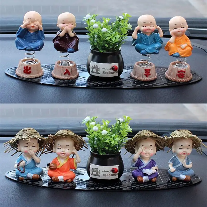 

straw hat dolles lovely ceramic monk set clay tea pet car accessories furniture display cute ceramic dolls home decoration