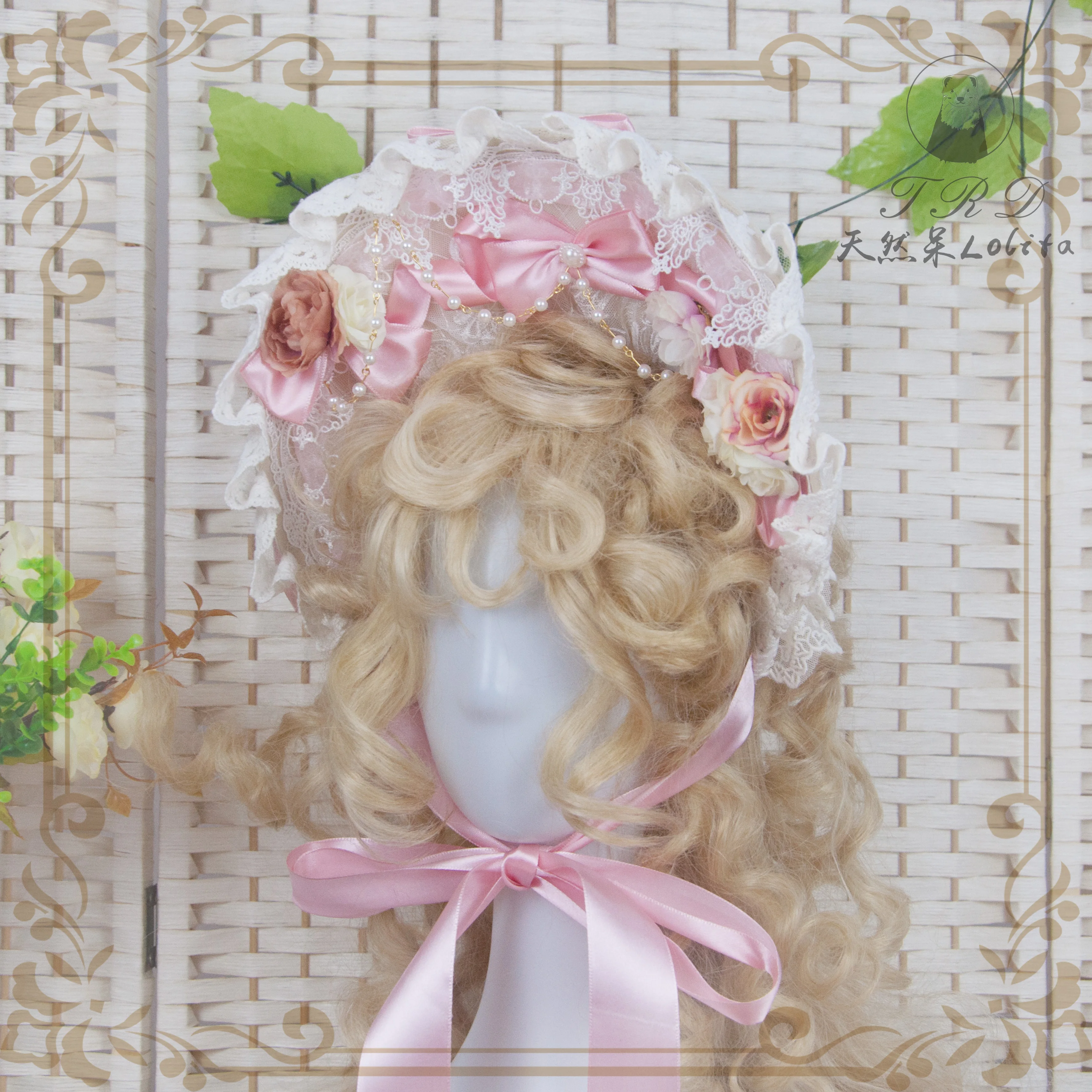 

Multicolor Bonnet Lolita Flower Wedding Lace-up Top Hat Gorgeous Tea Party Fairy Lace Trim Bow Bnt Handwork Accessories Cosplay