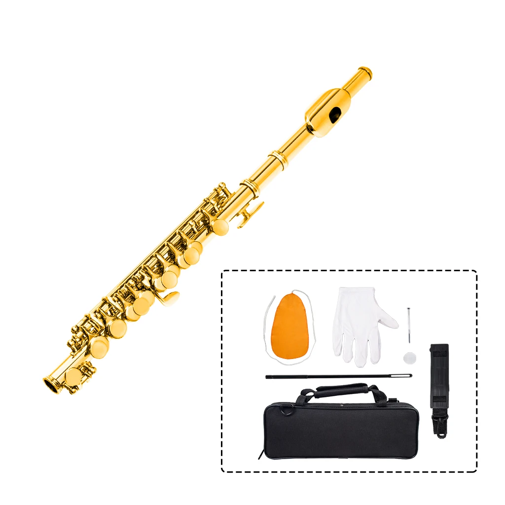 

Excellent Nickel Plated C Key Piccolo Gold Color W/ Case Cleaning Rod And Cloth And Gloves Cupronickel Piccolo Set