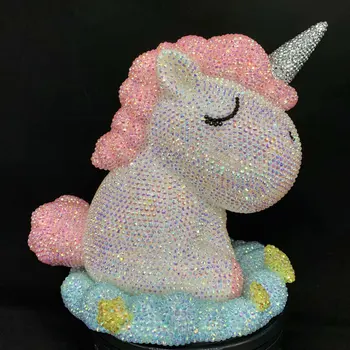

Bling Handmade Pink Rhinestone Unicorn Miniature Figurines Lovely Gifts for Friends Kids Room Desk Decoration Home Decor Fairy