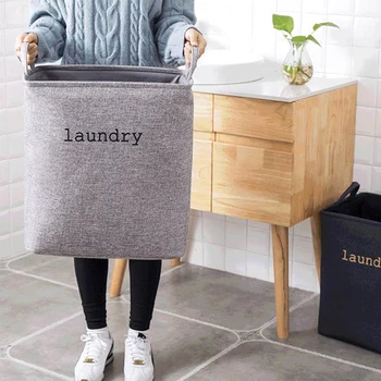 

EVA Dual Fabric Dirty Clothes Laundry Basket Folding Laundry Hamper With Handles Square Storage Bin Bucket For Home Bathroom Toy