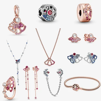 

2020 New High-quality Blue Pink Fan Valentine's Day Set Series Original Ladies Diy Fashion Charm Bracelet Necklace Accessories