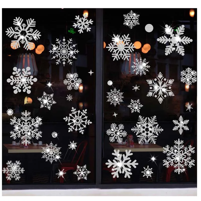

1 Pcs Christmas Window Stickers Glitter Gold Pink Snowflake Static Electricity Glass Decal New Year Wall Sticker Home Decoration