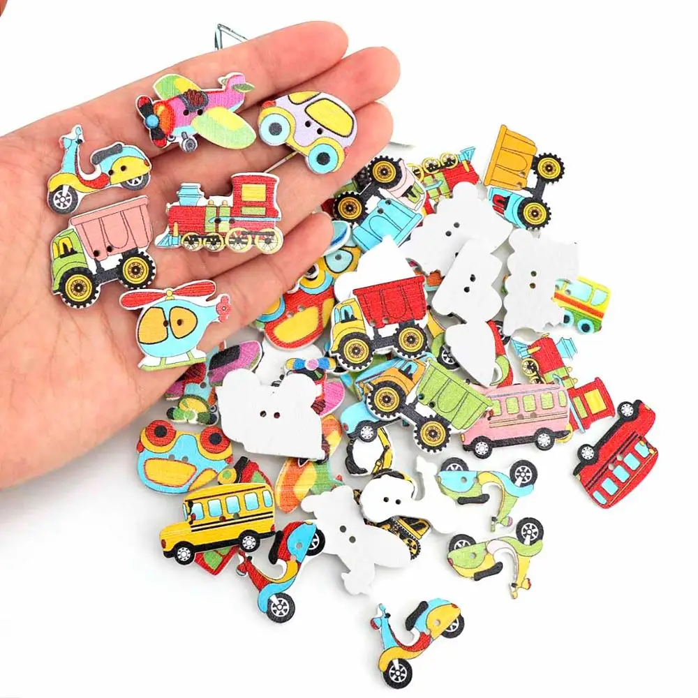 25pc míchat dřevěný maloval kreslený auto 2 děr knoflíků míchat conveyance způsob pro řemesel scrapbooking DIY šicí kůzle děti oblečení