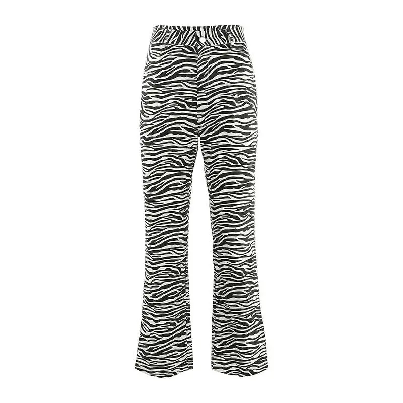 

Fashion Womens High Waist Wide Leg Flowing Palazzo Long Pants Loose Office OL Ladies Zebra Pattern Flared Trousers