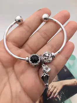 

High Quality 1:1 100%925 Sterling Silver And Black Crystal Lion Head Necklace With Opened Bracelet Free Shipping