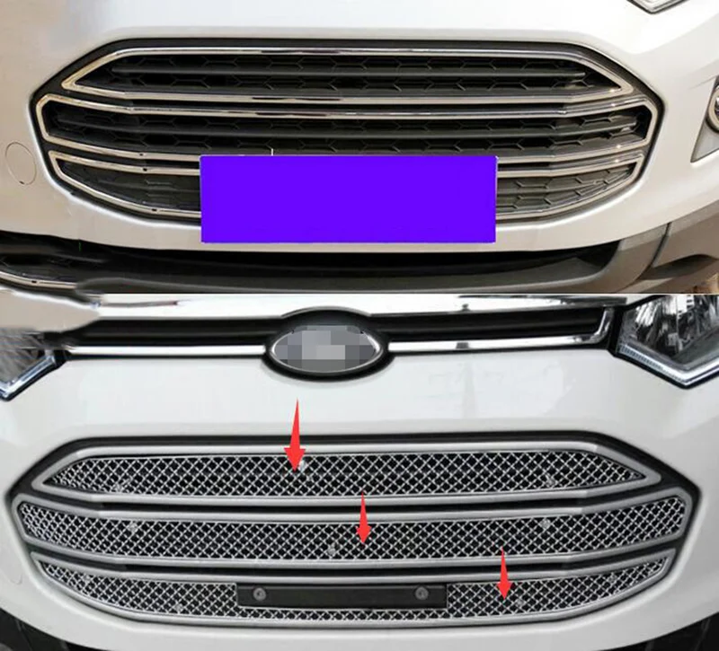 Stainless steel modification car front grille racing grills grill cover trim for Ecosport 2013