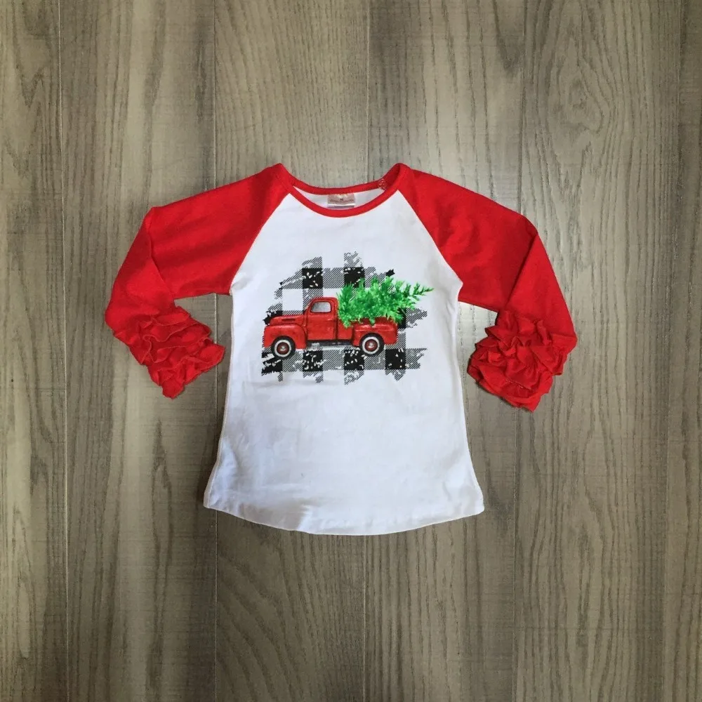 Детская одежда для мальчиков Рождественская Одежда для мальчиков футболки с изображением рождественской елки в машине, с красными рукавами, детский белый топ, хлопковые реглан для девочек