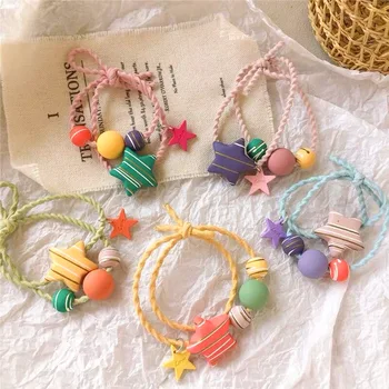 

5pcs Hair Sticks Cartoon Women Geometric Elastic Hair Bands Fashion Plastic Children Hair Cute Pantagram Striped Bands