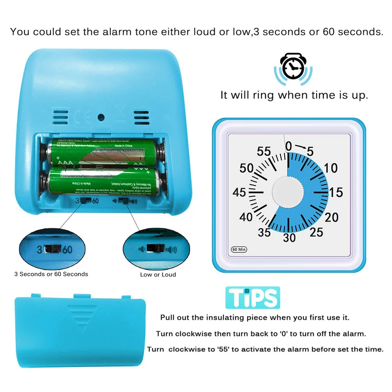 Многофункциональный Будильник всего 1 шт. 60 минут бесшумный визуальный аналоговый таймер управление временем часы для обратного отсчета времени для взрослых детей