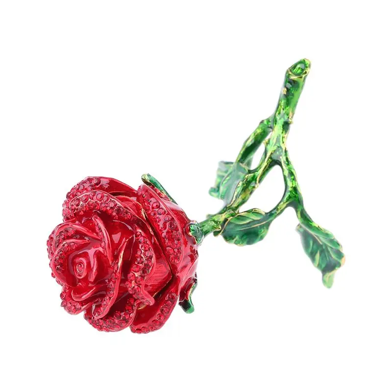 Цветок розы Статуэтка с горным хрусталем орнамент-ювелирная коробочка с откидной крышкой (красный)