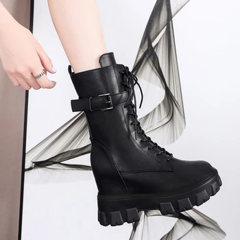 

2020 Winter Women Fashion Ankle Boots Brand Platform Boots Ladies Gladiator Boots Chunky 9cm Height Increasing Wedge Shoes Woman
