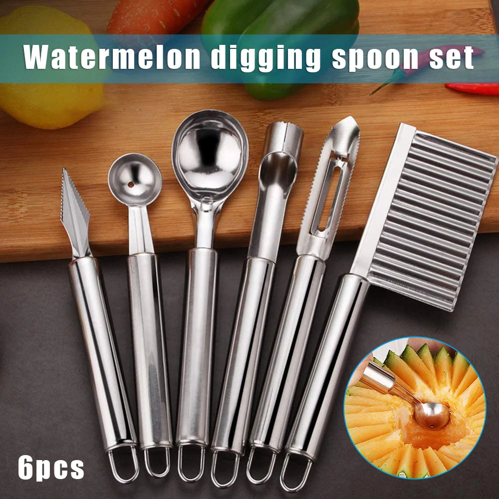 

Stainless Steel Kitchen Tool Set Fruit Knife Corer Carving Knife Watermelon Digging Spoon Potato Peeler Ice Cream Spoon Gadgets