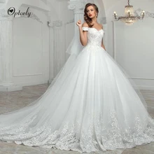 Optcely великолепный v-образным вырезом с открытыми плечами вечерние, свадебные платья платье кружево с аппликацией и бисером невесты принцесса мечта Robe De Mariee