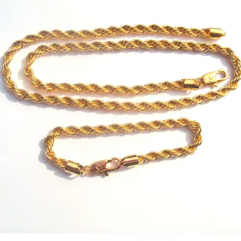 

"xupinp Chain 6mm 14 k Yellow Solid Gold Filled Thick Twisted Braided Mens Hip Hop 24" Inch Necklace and bracelet Set Select