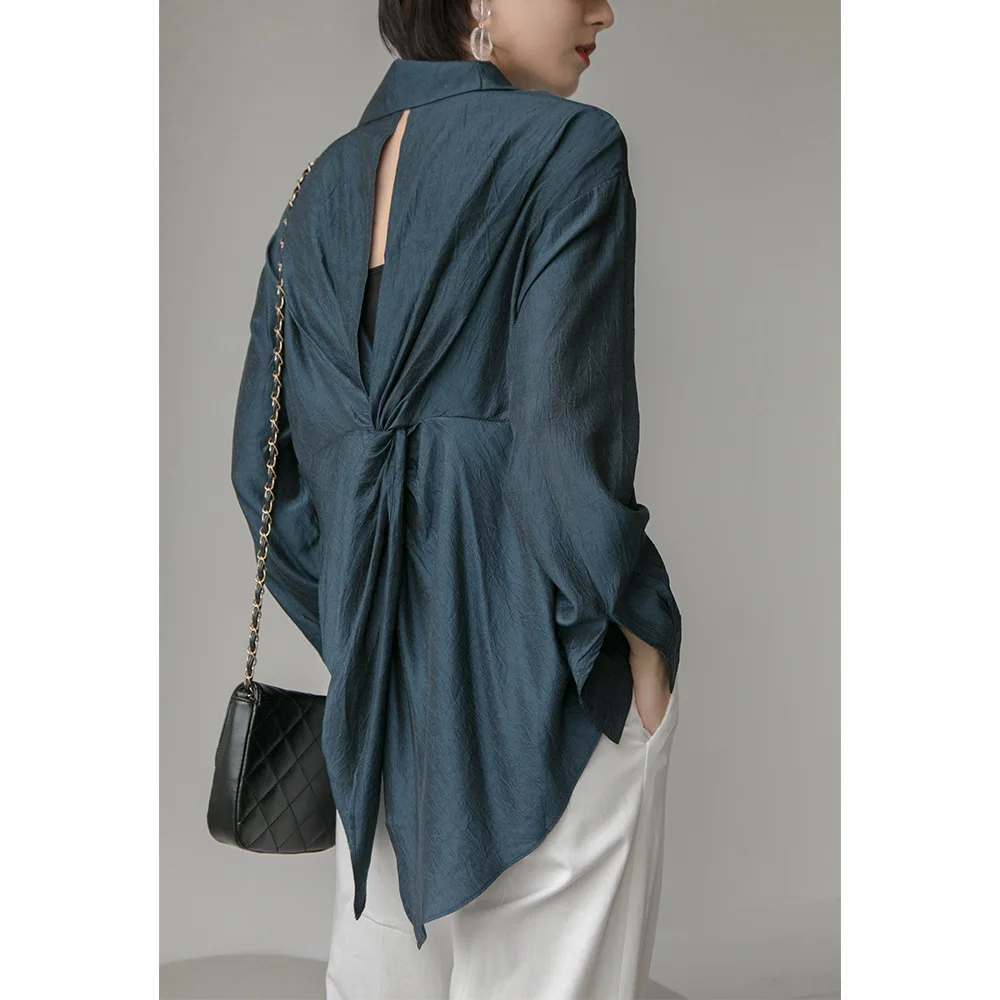 

autumn women long sleeve shirts solid color backless tops
