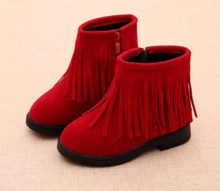 Bottes pour enfants; chaussures enfants garcos troupeau bottes en cuir filles Sneakers mode hiver epais peluche double chaud - Цвет: Красный