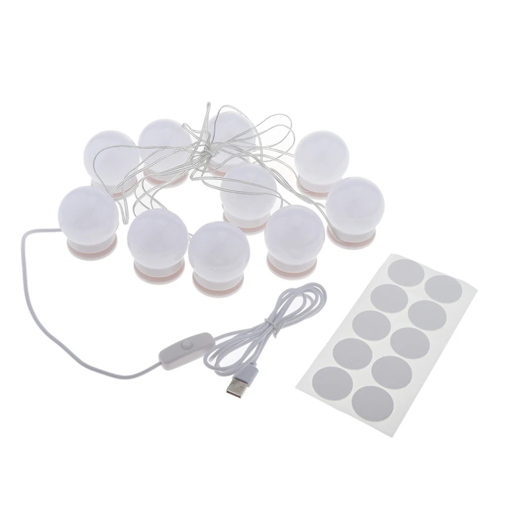 10x Hollywood Style LED Vanity Lights Dimmable Makeup Fitting Dressing Mirror Lighting Light Bulbs Lamp USB Adapter Kits