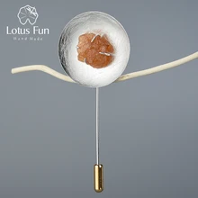 Lotus весело Настоящее 925 пробы серебро натуральный камень ручной работы оригинальные ювелирные украшения Личность Круглый броши для женщи