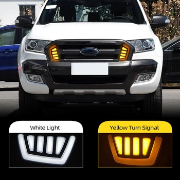 

2PCS For Ford Ranger 2015 2016 2017 2018 LED DRL Daytime Running Light Daylight fog lamp with Turn Signal GRILLS LAMP
