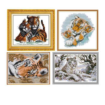 

Cute Tiger Series 11CT14CT Animal Printed Pattern Cross Stitch Kits Craft Needlework DMC Fabric on Canvas Embroidery Accessories